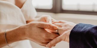 Couple Putting on Wedding Rings