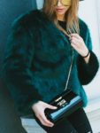 Dark Green Collarless Open Front Faux Fur Coat, 50, choies