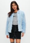 light blue collarless faux fur coat, 82, missguidedus